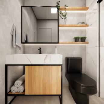 Comprar o produto de Projeto para Banheiros em Design de Interiores pela empresa Studio Amarelo Arquitetura  - Ninho Verde II em Ninho Verde II Eco Residence, SP por Solutudo