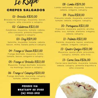 Comprar o produto de Cardápio de Crepes Salgados da Kreperie Le Krepe em Bauru em Salgados Doces em Bauru, SP por Solutudo