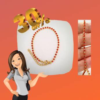 Comprar o produto de Pulseira strass pedra vermelha dourada em Pulseiras em Bauru, SP por Solutudo
