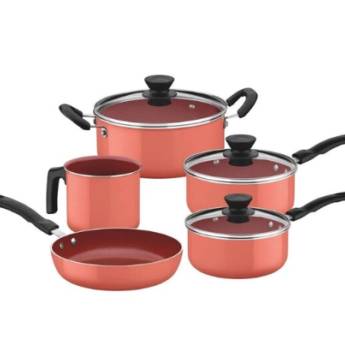 Comprar o produto de Jogo de Panelas Cerâmica 5 Peças Évora Coral - Tramontina em Jogos de Panelas pela empresa Casa Vitória em Foz do Iguaçu, PR por Solutudo