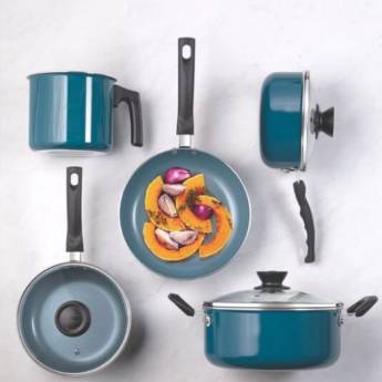 Comprar o produto de Jogo de Panelas Cerâmica 5 Peças Évora Azul - Tramontina em Jogos de Panelas pela empresa Casa Vitória em Foz do Iguaçu, PR por Solutudo