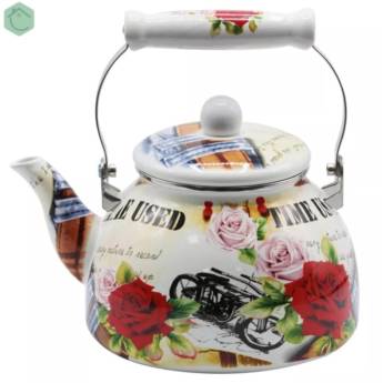 Comprar o produto de Chaleira Ferro Esmaltado 2,5L Decorada Retrô "Indução" em Chaleiras pela empresa Casa Vitória em Foz do Iguaçu, PR por Solutudo