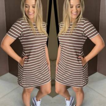 Comprar o produto de Vestido de Malha Listrado (Semelhante a esse Disponível nas Cores e Tamanhos: Marrom c/ Azul Marinho - 36/38 Marrom c/ Café: 48/50 em Roupas e Acessórios em Bauru, SP por Solutudo