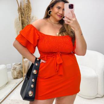 Comprar o produto de CONJUNTO CROPPED ELASTEX E SAIA SHORTS LARANJA em Conjuntos Femininos em Americana, SP por Solutudo