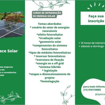 Comprar o produto de Curso Introdução à Energia Solar - Capacitação Profissional - Excelência Space Recycle em Energia Solar em São Paulo, SP por Solutudo