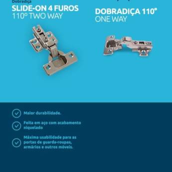 Comprar o produto de Dobradiça Slide-On 4 Furos 110° Two Way - Versatilidade e Eficiência em Dobro - Goiânia em Carpintaria - Estruturas e Produtos de Madeira em Goiânia, GO por Solutudo
