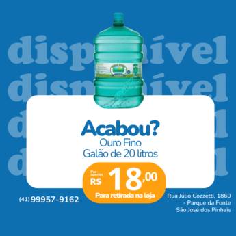 Comprar o produto de Galão de Água de 20 Litros Ouro Fino - R$18,00 - Para retirar na Loja em Água e Gelo em São José dos Pinhais, PR por Solutudo