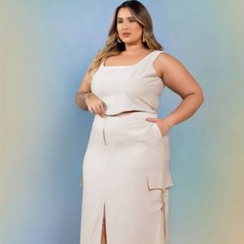 Comprar o produto de CORSELETE COM SAIA MIDI AREIA  em Roupas Femininas em Americana, SP por Solutudo