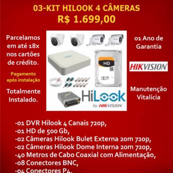 Comprar o produto de Kit Hilook 4 Câmeras - Segurança Completa - Águas Lindas de Goiás em Segurança e Monitoramento em Brasília, DF por Solutudo