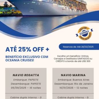 Comprar o produto de Explore o Mundo com a Blend Way Viagens a Bordo da Oceania Cruises! em Ofertas: Hotéis e Viagens pela empresa Blend Way Viagens em Mineiros, GO por Solutudo