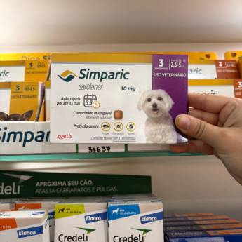 Comprar o produto de Carrapaticida Simparic  2,6 a 5 kg 10 mg - Melhor preço em Comprimidos Antipulgas em Mineiros, GO por Solutudo
