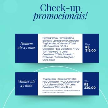 Comprar o produto de Aproveite já, checkups promocionais no Bem Estar Laboratório em Ofertas pela empresa Bem Estar Laboratório em Mineiros, GO por Solutudo