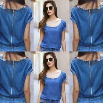 Comprar o produto de Blusa Jeans Desfiada c/ Zíper (Disponível no Tamanho: 40) em Feminino em Bauru, SP por Solutudo