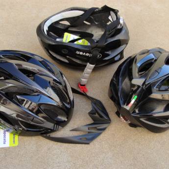 Comprar o produto de CAPACETE GRANDE PRETO BRILHANTE CINZA DEGRADE VISEIRA REGULAGEM SINALIZADOR TELINHA WT012 ELLEVEN em Acessórios e vestuário para ciclistas em Bauru, SP por Solutudo