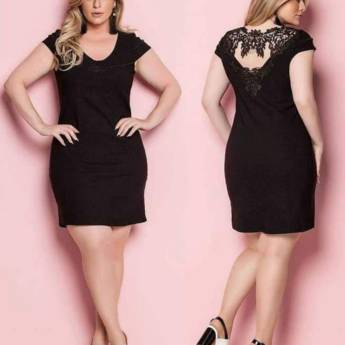 Comprar o produto de Vestido Tubinho de Bengaline c/Detalhe de Tule e Renda Bordado nas Costas (Última peça Disponível no Tamanho: 46/48) em Roupas e Acessórios em Bauru, SP por Solutudo