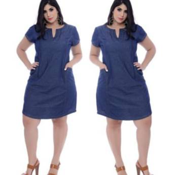 Comprar o produto de Vestido Jeans Galão com Bolso Frontal ( Semelhante ao da Foto, Disponível no Tamanho: 42 ) em Roupas e Acessórios em Bauru, SP por Solutudo