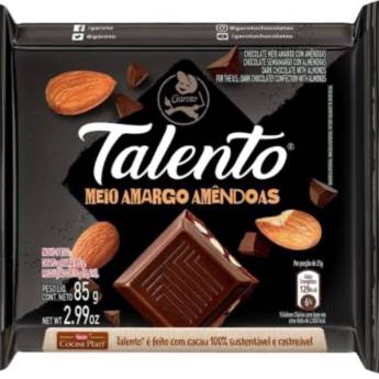 Comprar o produto de Talento Meio Amargo com Amêndoas em Chocolate pela empresa Empório Primare Bebidas e Eventos - Loja 02 em Mineiros, GO por Solutudo