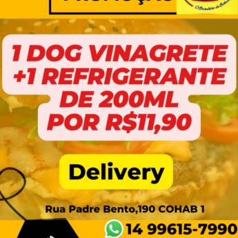 Comprar o produto de 1 Dog Vinagrete +1 Refrigerante de 200ml R$11,90 em Categoria Inativa - Lanches em Botucatu, SP por Solutudo