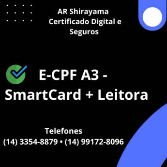 Comprar o produto de E-CPF A3 - 3 Anos em SmartCard + Leitora em Certificação Digital em Botucatu, SP por Solutudo