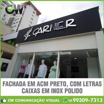 Comprar o produto de FACHADA EM ACM PRETO COM LETRAS E CAIXAS EM INOX POLIDO  em Comunicação Visual em Americana, SP por Solutudo