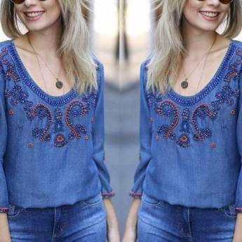 Comprar o produto de Bata Jeans Bordada c/ Miçangas (Disponível no Tamanho: 40/42) em Feminino em Bauru, SP por Solutudo