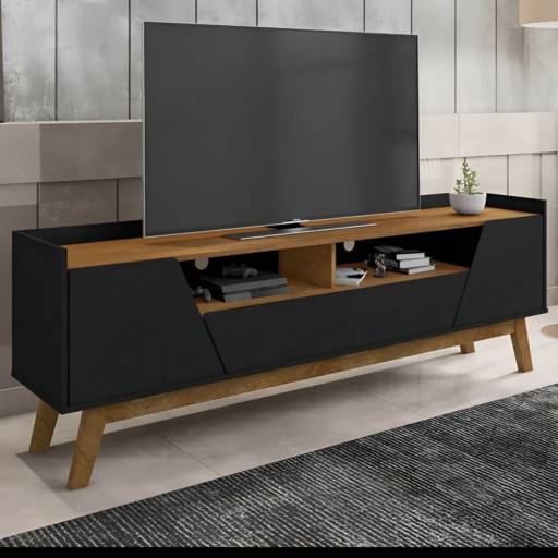 Painel de tv com pés cor preta