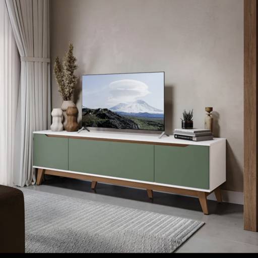 Painel de tv com pés cor branca