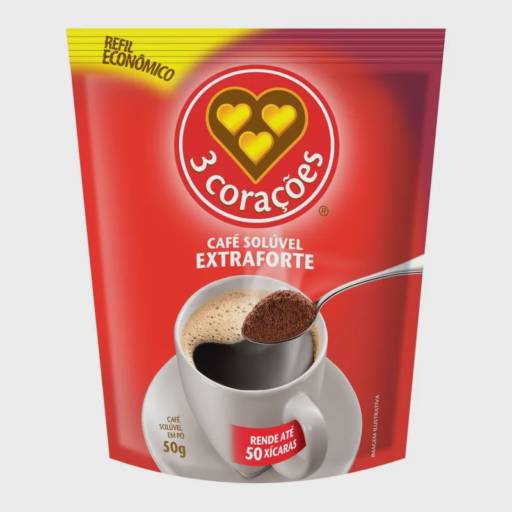 Café em Pó Solúvel Extra Forte Refil 50g - 3 Corações 