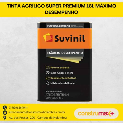 TINTA ACRÍLICO SÚPER PREMIUM 18 L - MÁXIMO DESEMPENHO