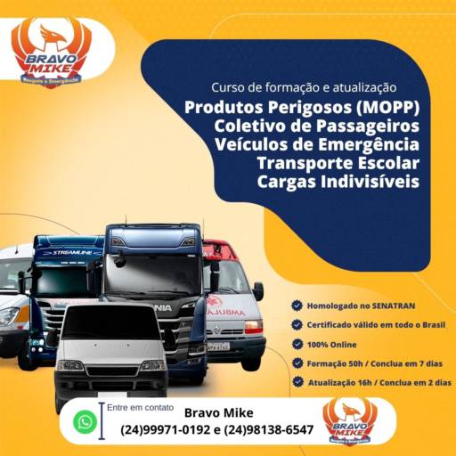 CURSOS DE FORMAÇÃO E ATUALIZAÇÃO - CVE - MOPP - TRANSPORTE ESCOLAR - CARGAS INDIVISÍVEIS 