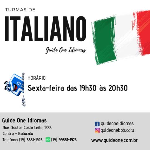 Comprar o produto de Italiano em Escolas de Idiomas pela empresa Guide One Idiomas em Botucatu, SP por Solutudo