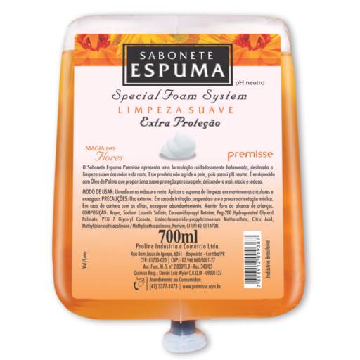 Sabonete Espuma Refil Sem Bico Dosador Magia das Flores Premisse Embalagem de 700ml.