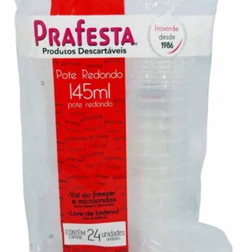 Plástico Pote Redondo com Tampa 145ml Prafesta 24 Unidades 
