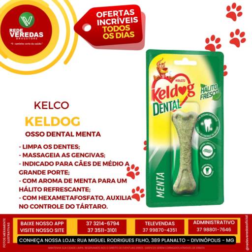 Osso Dental Keldog Menta Y - 3 Unidades por DROGARIA REDE VEREDAS - FARMÁCIA EM DIVINÓPOLIS