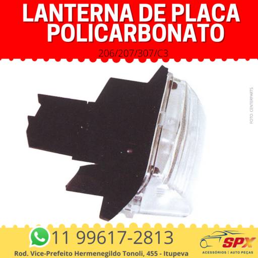 Lanterna de Placa 206/207/307/C3 Policarbonato em Itupeva, SP por Spx Acessórios e Autopeças