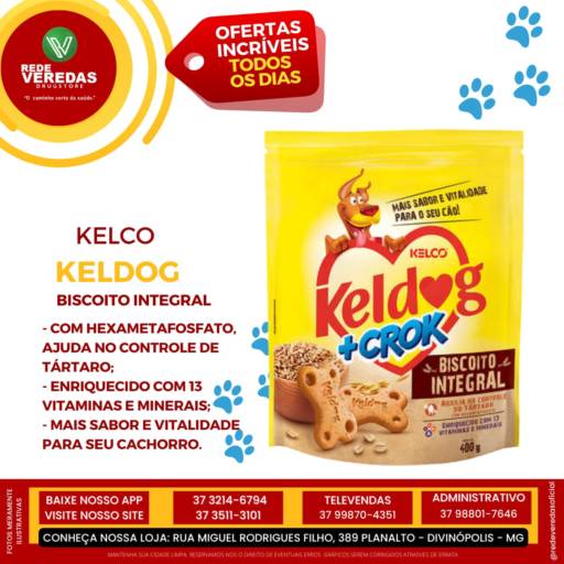 Biscoito Integral Keldog 400g por DROGARIA REDE VEREDAS - FARMÁCIA EM DIVINÓPOLIS