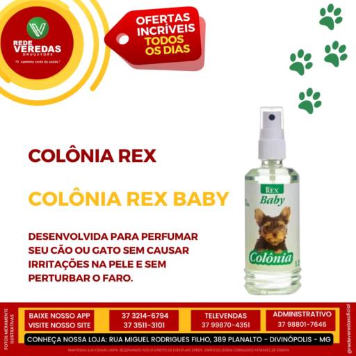 Comprar o produto de Colônia Rex Baby 120ml em Artigos Pets pela empresa DROGARIA REDE VEREDAS - FARMÁCIA EM DIVINÓPOLIS em Divinópolis, MG por Solutudo