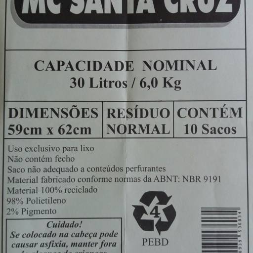 Comprar o produto de Sacos para Lixo em A Classificar pela empresa MC Santa Cruz em Santa Cruz do Rio Pardo, SP por Solutudo