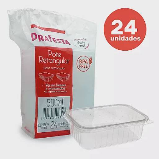 Pote Retangular com Tampa 500ml 24un | Prafesta em Foz do Iguaçu, PR por EmbalaFoz Tudo em Embalagens