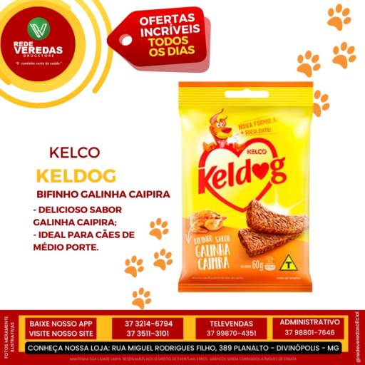 Bifinho Keldog para Cães Sabor Galinha Caipira - 60g por DROGARIA REDE VEREDAS - FARMÁCIA EM DIVINÓPOLIS