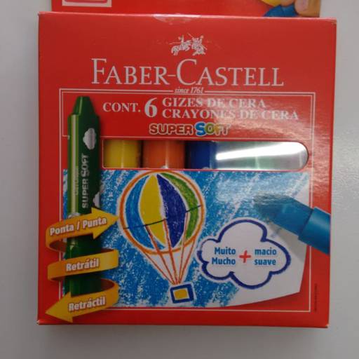 Comprar o produto de Giz de Cera faber-castell 6 cores Super Soft  em Gizes de Cera pela empresa Papelaria Primavera em Jundiaí, SP por Solutudo