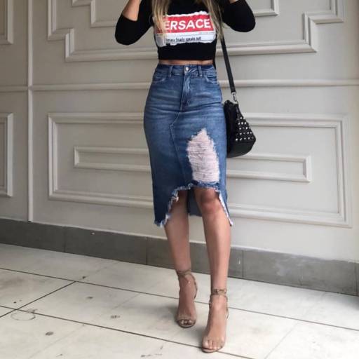 Saia bebela jeans midi leia  por Loja Catherine