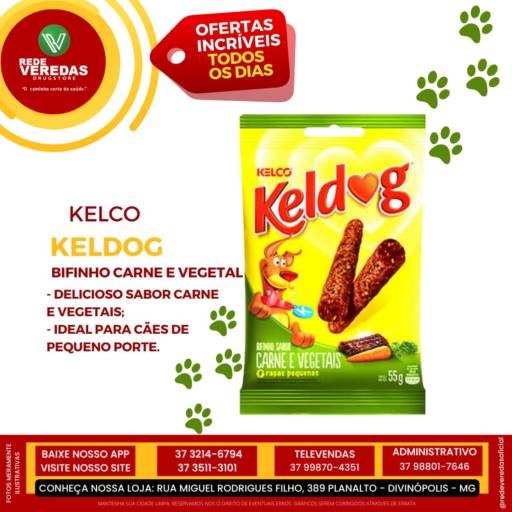 Bifinho KelDog Cães Adultos e Filhotes Carne e Vegetais - 55g por DROGARIA REDE VEREDAS - FARMÁCIA EM DIVINÓPOLIS