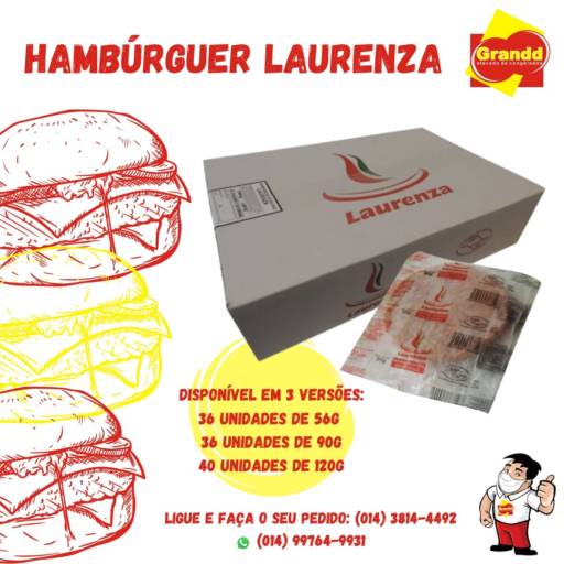 HAMBURGUER LAURENZA 56, 90 E 120 GRAMAS em Botucatu, SP por Grandd Atacado de Congelados