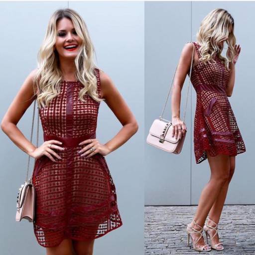 Vestido renda e couro fake por Gaby Sampaio