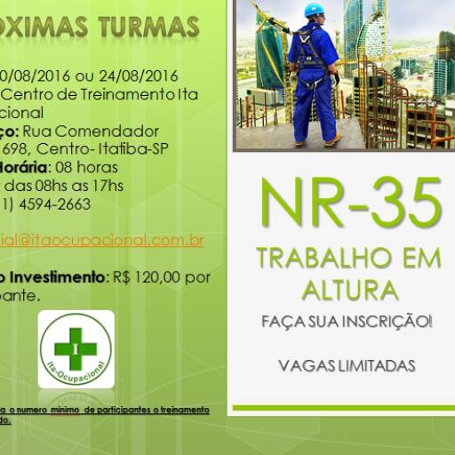Comprar o produto de TREINAMENTOS NR 35 em Outros Serviços pela empresa Ita Ocupacional Ltda em Itatiba, SP por Solutudo