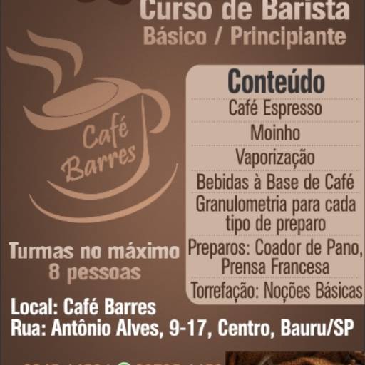 Comprar o produto de CURSO DE BARISTA INICIANTE em Outros pela empresa Café Barres em Bauru, SP por Solutudo
