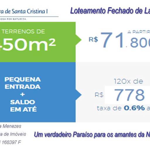 Venda de Terrenos no Loteamento Riviera de Santa Cristina I - Renata Menezes CRECI 168397F por Renata Menezes CRECI 168397F