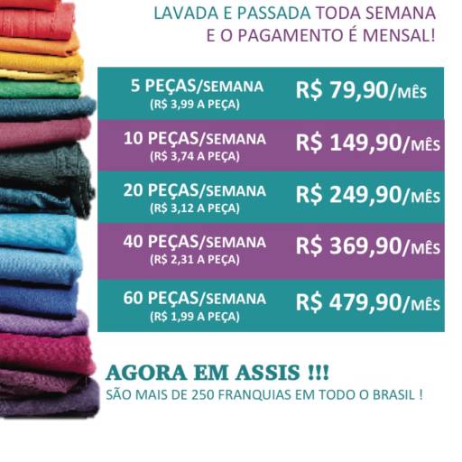 Pacote mensal de 10 peças por semana por Lava e Leva