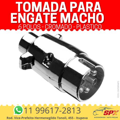 Tomada para Engate Macho 6 Polos - Cromado - Plastico em Itupeva, SP por Spx Acessórios e Autopeças